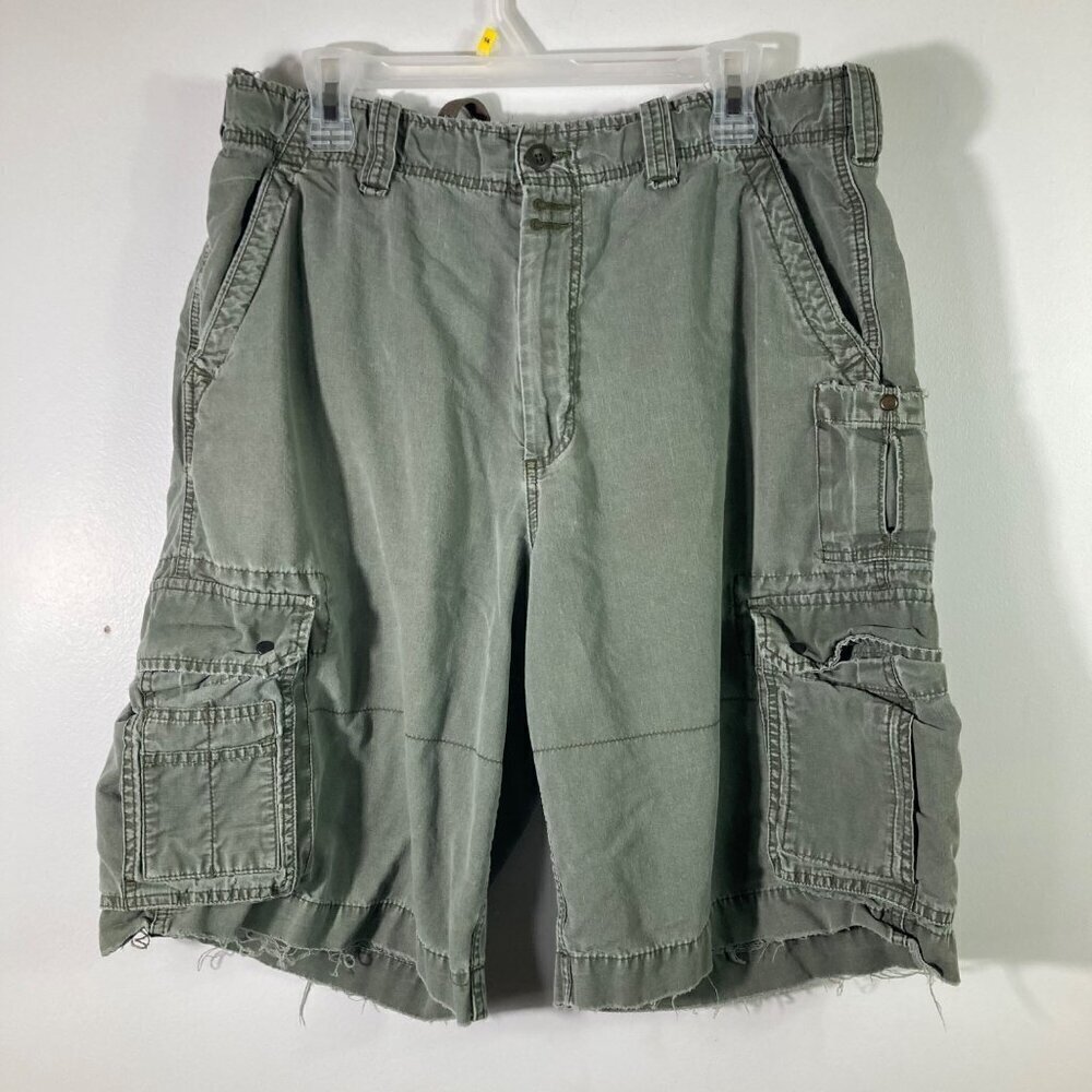 Mens Old Navy Distressed Cotton‎ Cargo Utility Shorts Olive 36